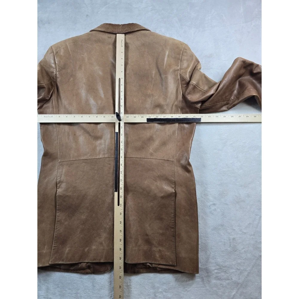 John Varvatos Leather Blazer Mens Medium 40R Brown Lambskin Vintage Made Italy